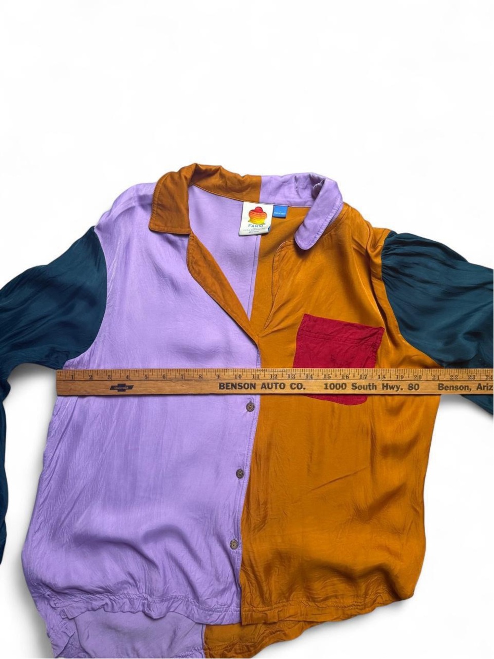 FARM Rio Colorblock Button-Up Blouse in Orange, Teal, Lavender & Red - Large - Picture 6 of 8